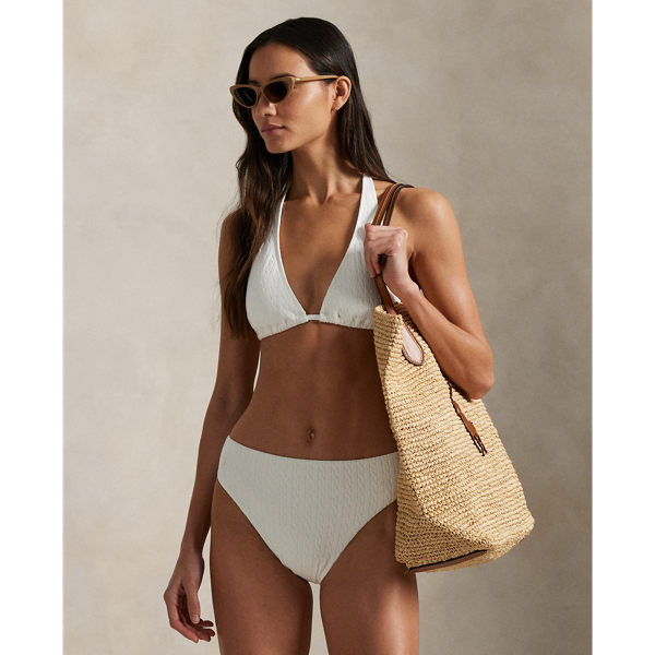 Polo Ralph Lauren Cable-motif High-rise Bikini Bottom In Warm White