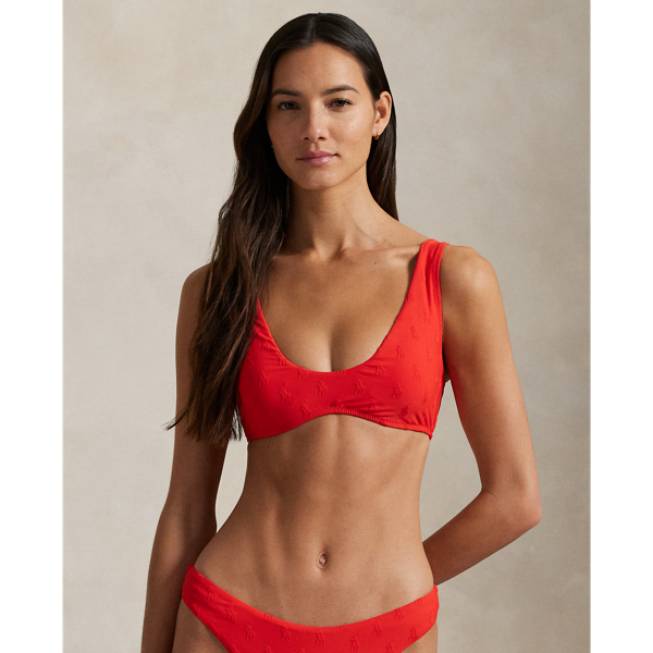 Polo Ralph Lauren Allover Pony Scoopneck Bikini Top In Bright Hibiscus