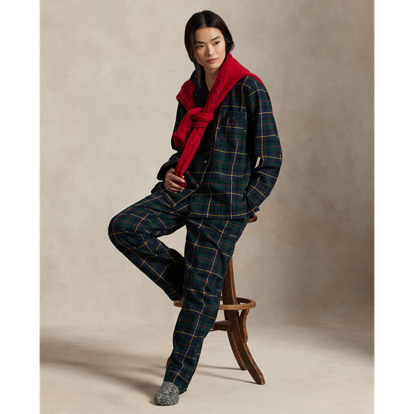 Ralph Lauren Striped Poplin Long-sleeve Pajama Set In Black
