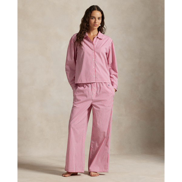 Ralph Lauren Striped Cotton Long-sleeve Pajama Set In Pink