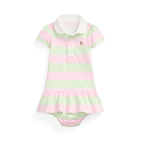 Polo Ralph Lauren Baby Girls Striped Rugby Dress With Bloomers In Bath Pink Multi