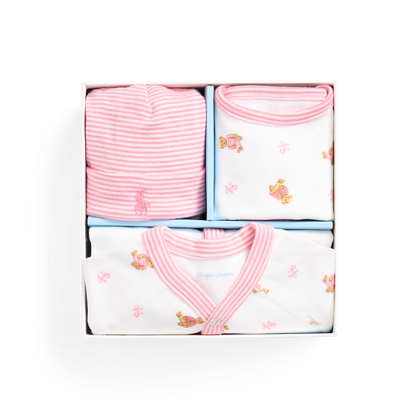 Polo Ralph Lauren Polo Bear Cotton 3-piece Gift Set In White Multi/pink