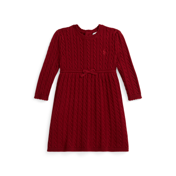 Ralph Lauren Cable Cotton Sweater Dress & Bloomer In Red