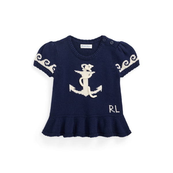 Polo Ralph Lauren Anchor Short-sleeve Cotton Sweater In Newport Navy/clubhouse