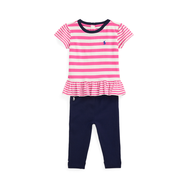 Polo Ralph Lauren Ralph Lauren Baby Girls T-shirt And Leggings Set In Belmont Pink/white Stripe
