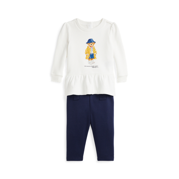 Polo Ralph Lauren Ralph Lauren Polo Bear Long Sleeve Cotton Graphic Sweatshirt & Leggings Set In Paper White