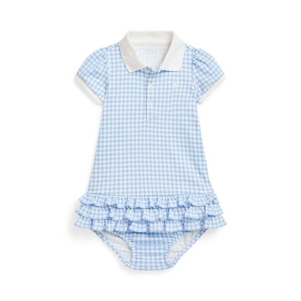 Polo Ralph Lauren Ralph Lauren Cotton Gingham Ruffle Polo Dress & Bloomers In Blue Baby Gingham