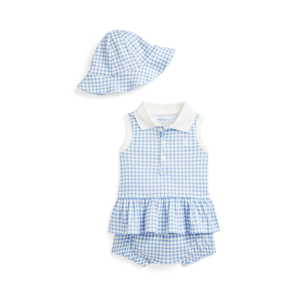 Polo Ralph Lauren Gingham Cotton Interlock 3-piece Set In Blue Baby Gingham