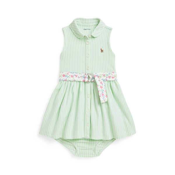 Polo Ralph Lauren Striped Knit Oxford Shirtdress & Bloomer In Green Multi