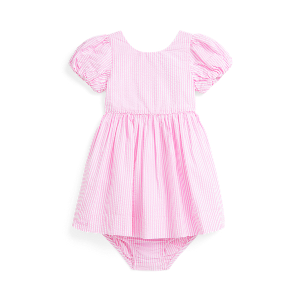 Polo Ralph Lauren Baby Girls Cotton Striped Seersucker Dress In Laguna Pink/white