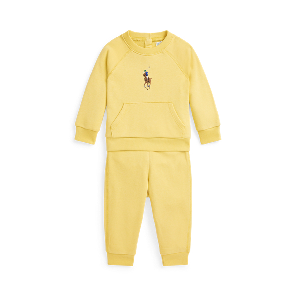Polo Ralph Lauren Ralph Lauren Embroidered French Terry Sweatshirt & Joggers Set In Oasis Yellow/laguna Pink