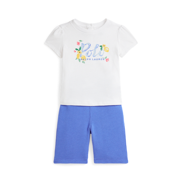 Ralph Lauren Logo Jersey Tee & Terry Pant Set In White