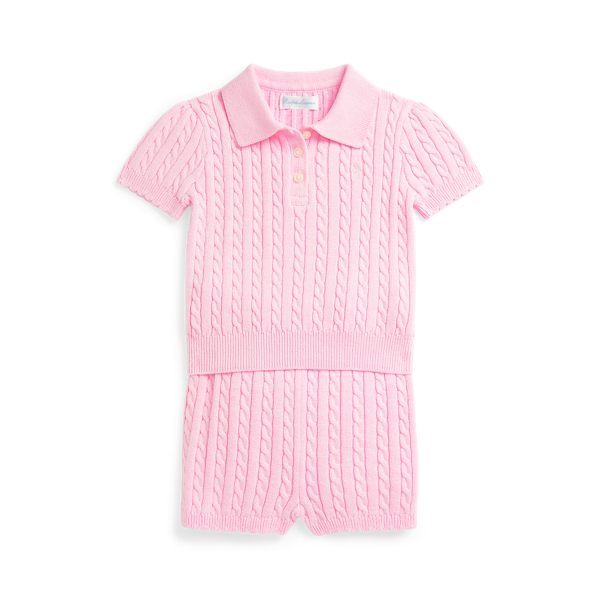 Polo Ralph Lauren Ralph Lauren Cable Cotton Polo Sweater & Shorts Set In Bath Pink