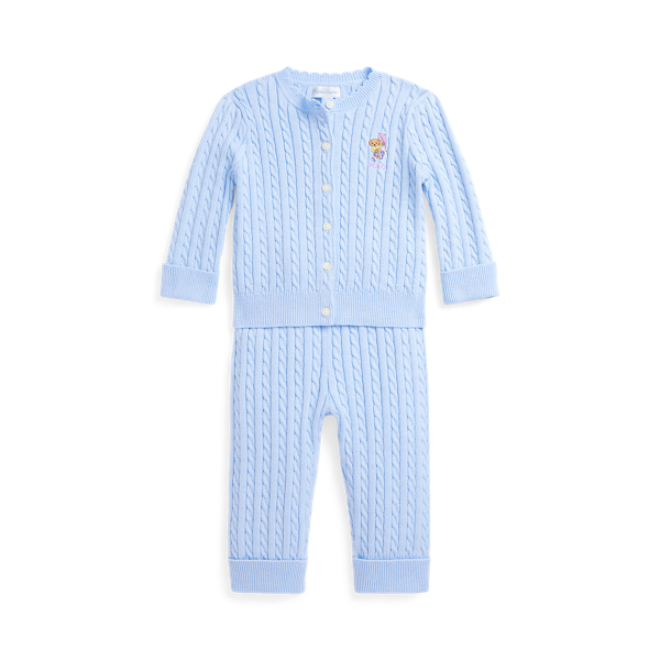 Polo Ralph Lauren Ralph Lauren Cable Cotton Cardigan & Pants Set In Office Blue