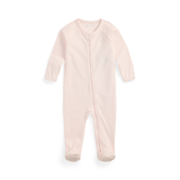 Polo Ralph Lauren Cotton Interlock Footed Coverall In Delicate Pink