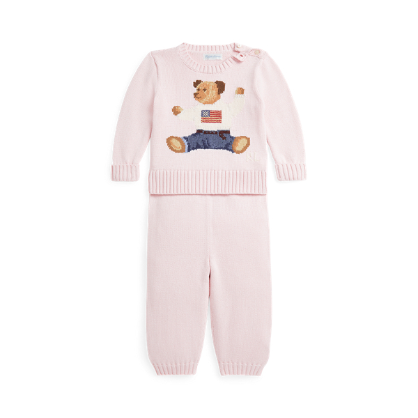 Polo Ralph Lauren Polo Bear Sweater & Pant Set In Morning Pink