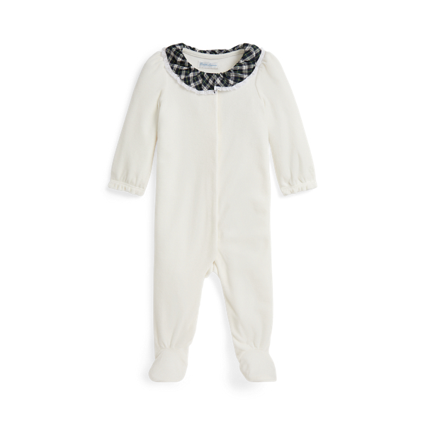 Ralph Lauren Plaid-collar Velour Coverall In White