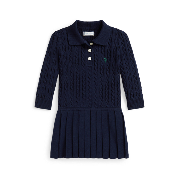 Ralph Lauren Mini-cable Polo Sweater Dress In Blue