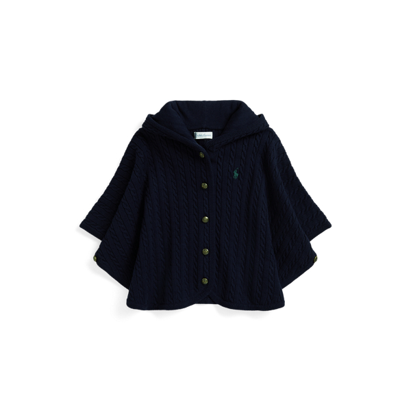 Ralph Lauren Mini-cable Cotton Hooded Poncho In Blue