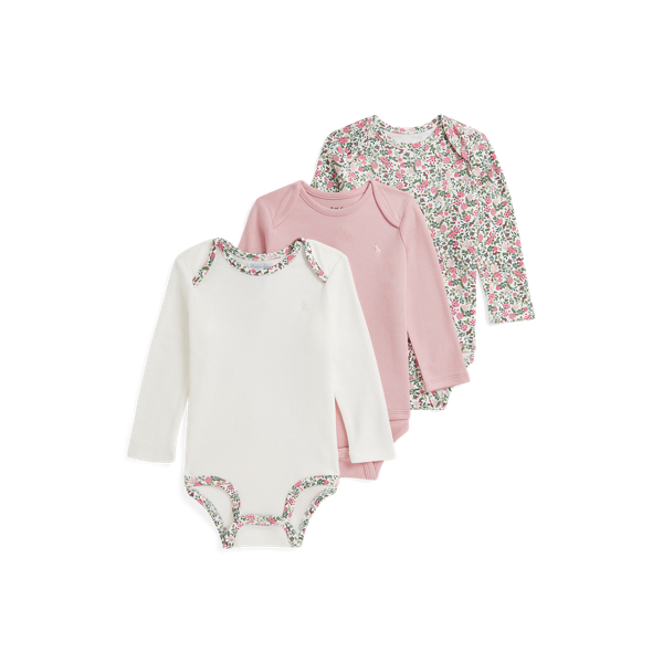Ralph Lauren Cotton Interlock Bodysuit 3-pack In Multi