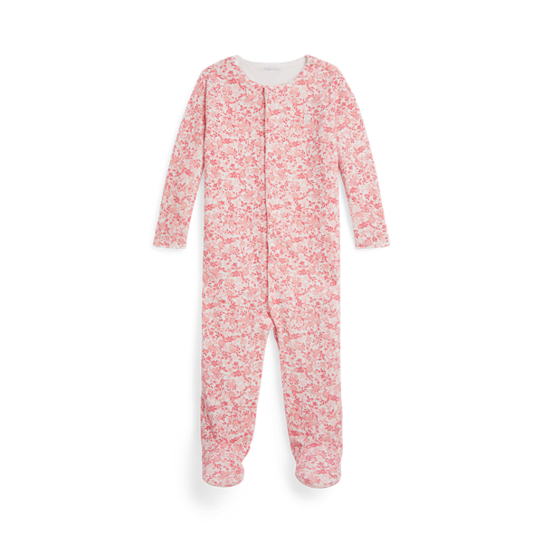 Ralph Lauren Floral Velour Footed Coverall In Pink