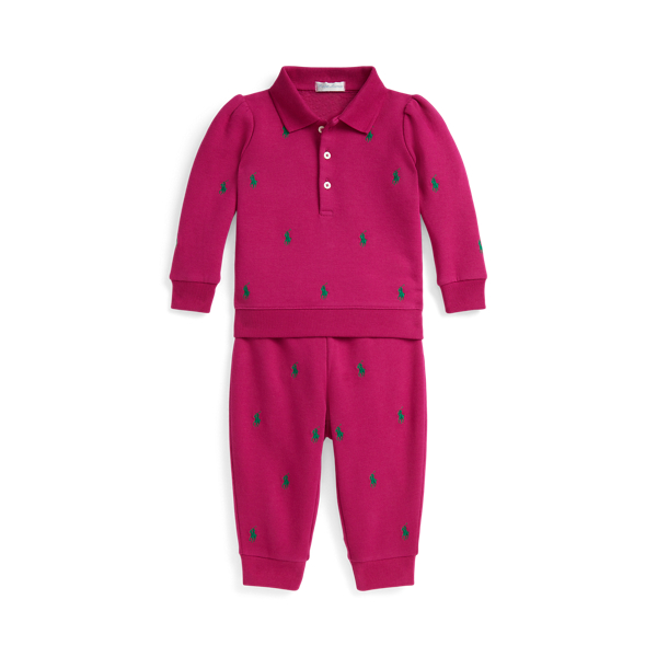 Ralph Lauren Polo Pony Fleece Sweatshirt & Pant Set In Pink
