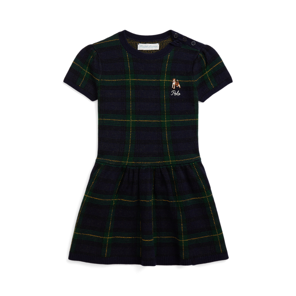 Ralph Lauren Embroidered Plaid Merino Wool Dress In Multi