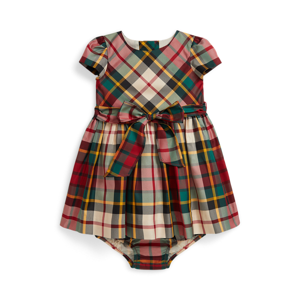 Ralph Lauren Plaid Twill Dress & Bloomer In Brown