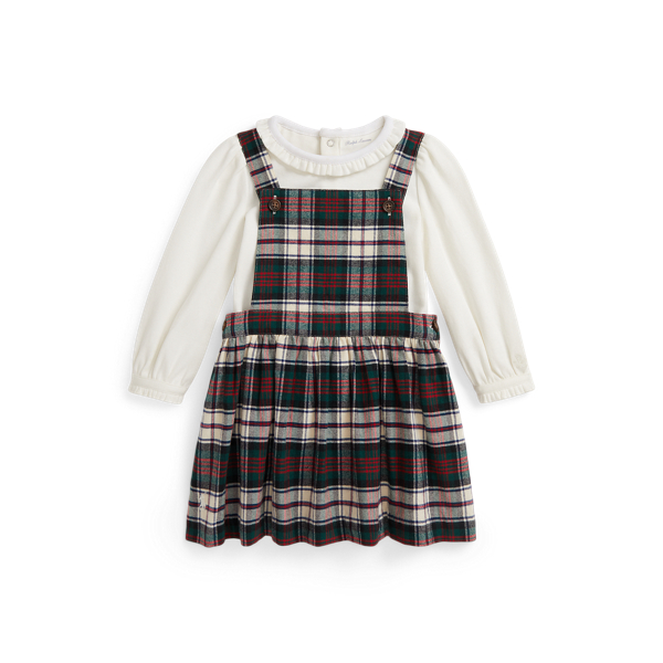 Ralph Lauren Cotton Bodysuit & Plaid Dress Set In Multi