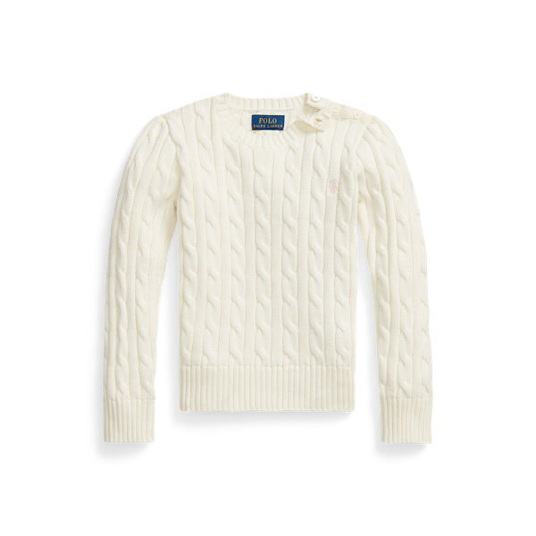 Polo Ralph Lauren Cable-knit Cotton Sweater In Warm White/ Hint Of Pink