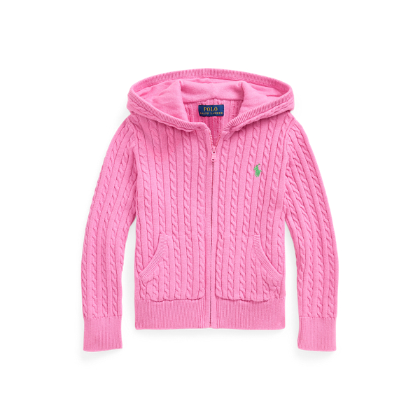 Polo Ralph Lauren Mini-cable Cotton Full-zip Hoodie In Laguna Pink/tiller Green