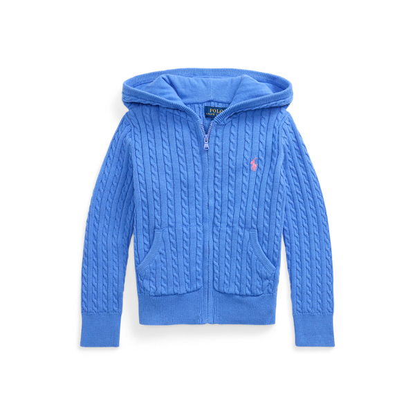 Polo Ralph Lauren Mini-cable Cotton Full-zip Hoodie In Harbor Island Blue