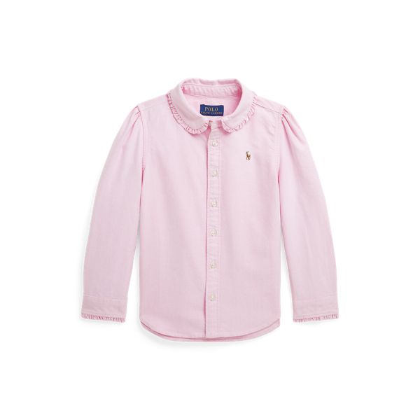 Shop Ralph Lauren Ruffled Cotton Oxford Shirt In Pink