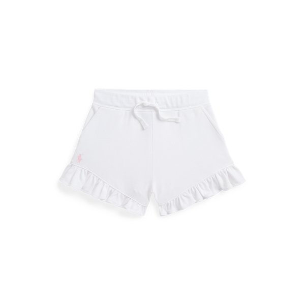 Polo Ralph Lauren Ruffled Stretch Mesh Short In White/hint Of Pink