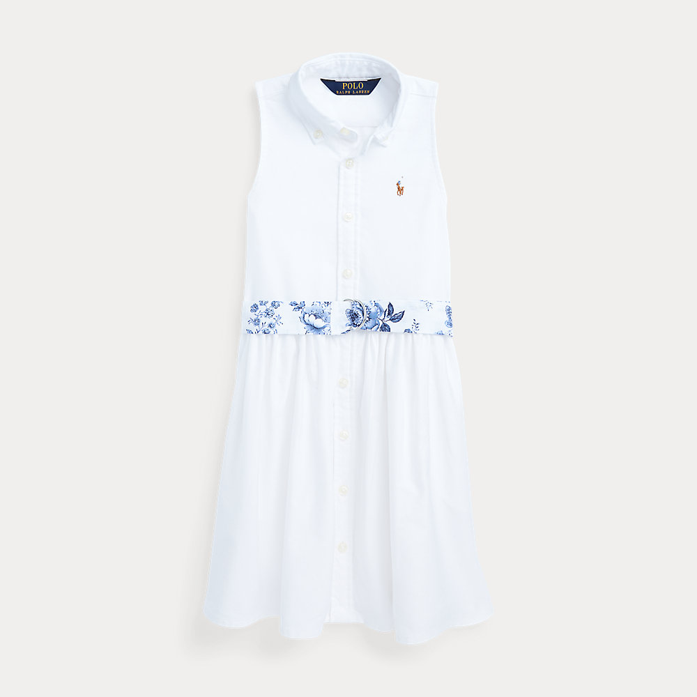Ralph Lauren Kids' Belted Cotton Oxford Dress In White