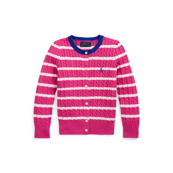 Polo Ralph Lauren Striped Mini-cable Cotton Cardigan In Belmont Pink Multi