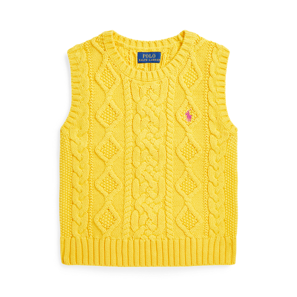 Polo Ralph Lauren Aran-knit Cotton Sweater Vest In Canary Yellow/pink