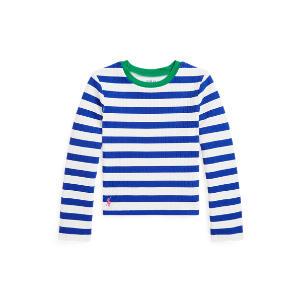 Polo Ralph Lauren Striped Double-knit Rash Guard In Cruise Royal Multi/pink