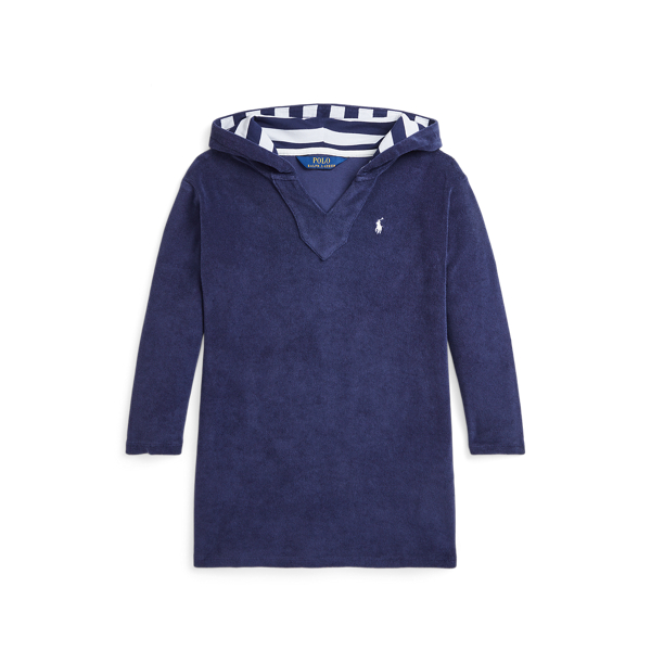 Polo Ralph Lauren Hooded Terry Cover-up In Newport Navy/white