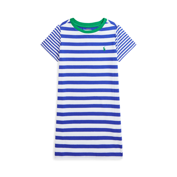 Polo Ralph Lauren Striped Cotton Jersey Tee Dress In Cruise Royal/white