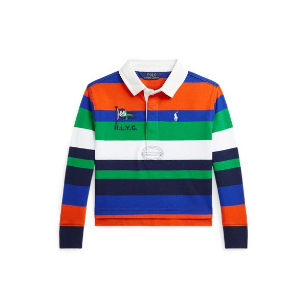 Polo Ralph Lauren Striped Cotton Jersey Boxy Rugby Shirt In Multi/white