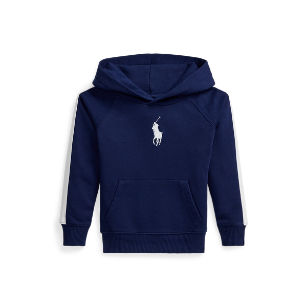 Polo Ralph Lauren Striped Big Pony French Terry Hoodie In Newport Navy/white