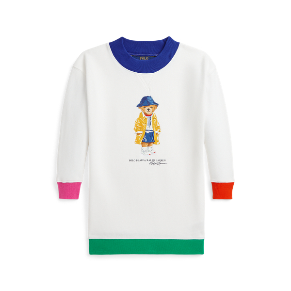 Polo Ralph Lauren Polo Bear Fleece Sweatshirt Dress In Paper White