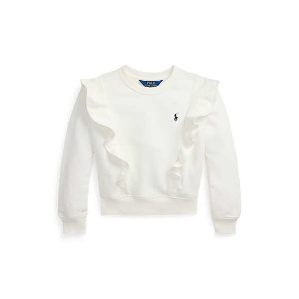 Polo Ralph Lauren Ruffled French Terry Sweatshirt In White/newport Navy