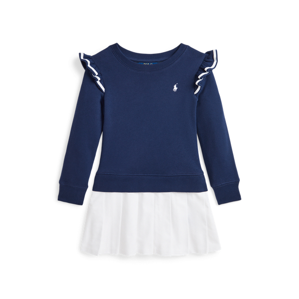 Polo Ralph Lauren Woven-skirt Terry Dress In Newport Navy/white