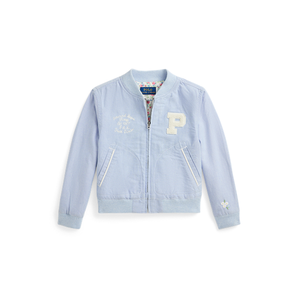 Polo Ralph Lauren Polo Bears Cotton Oxford Baseball Jacket In Bsr Blue