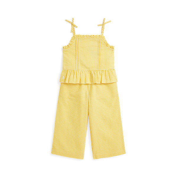 Polo Ralph Lauren Toddler And Little Girls 2-piece Gingham Seersucker Top And Pant Set In Yellow/white
