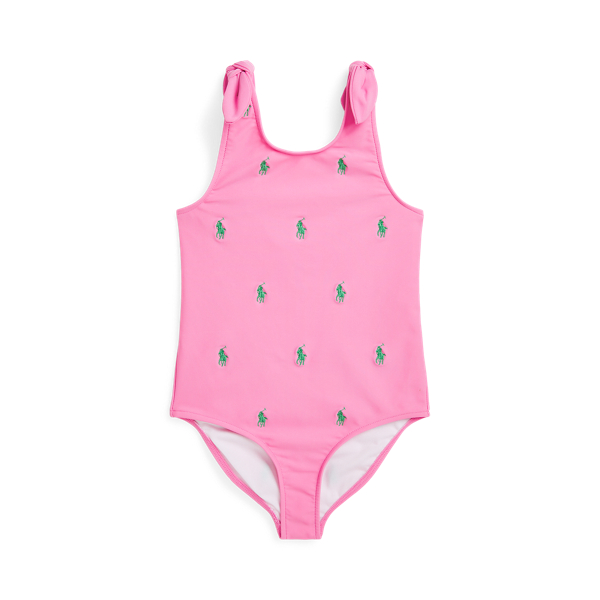 Polo Ralph Lauren Polo Pony One-piece Swimsuit In Laguna Pink/tiller Green