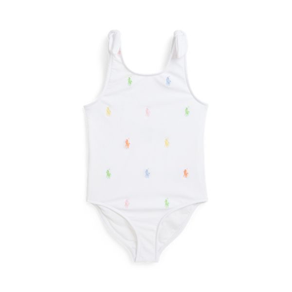 Polo Ralph Lauren Polo Pony One-piece Swimsuit In White W/multi Color Pp