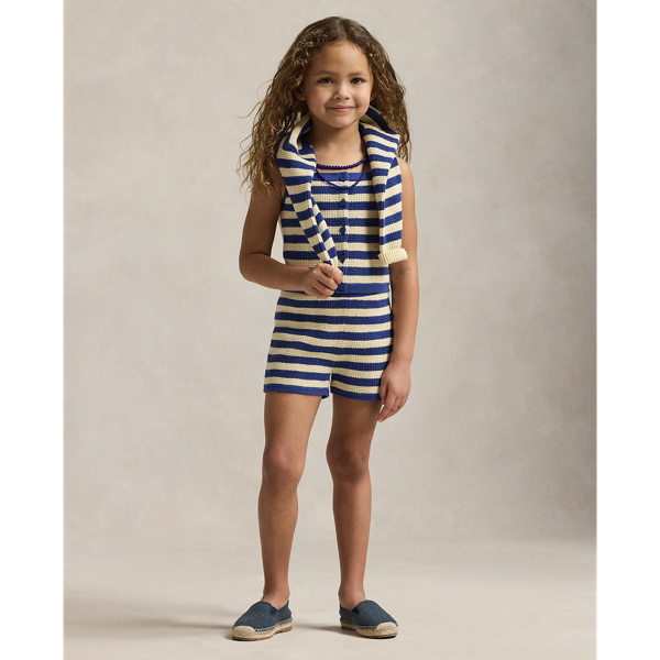 Polo Ralph Lauren Striped Cotton Sweater Top & Short Set In Charter Blue/cream